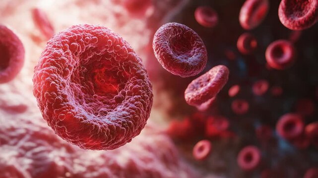 selective focus medical hologram circulatory system blood flow red white cells cancer visualization educational interface