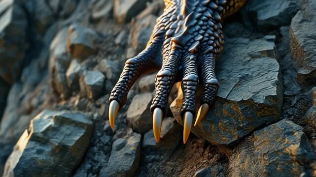 Chinese dragon claw climbing a steep rocky cliff face