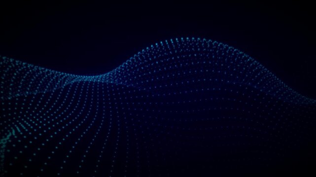 Layered blue and teal particle networks ripple softly through a black void in a cinematic 3D animation ideal for mindfulness apps and dark mode themes