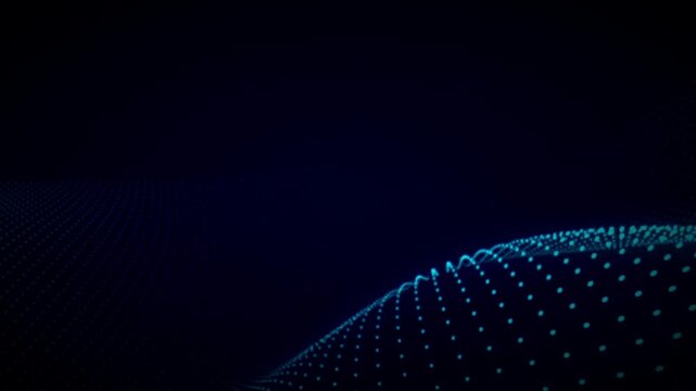 Fading rows of tiny cyan dots recede into a deep dark gradient space in a macro 3D rendering optimized for sleek tech titles and minimalist backgrounds