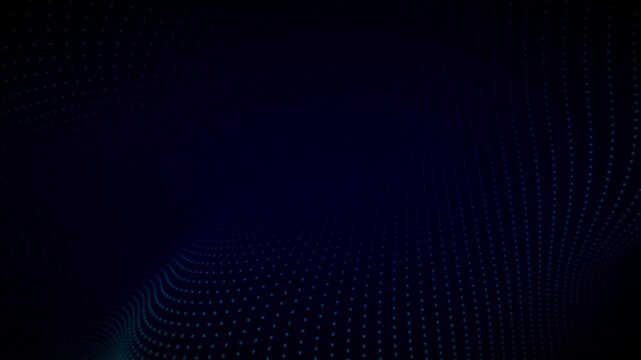 A subtle grid of deep blue particles curves gently at the bottom of a dark frame in a minimalist 3D animation designed for premium dark mode mobile interfaces