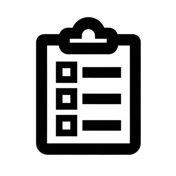 Clipboard checklist icon with square survey check boxes on document in thick black lines