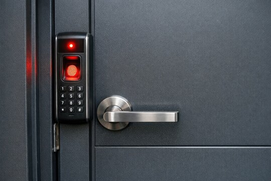 Close-up view of a door with a numeric keypad for entering codes