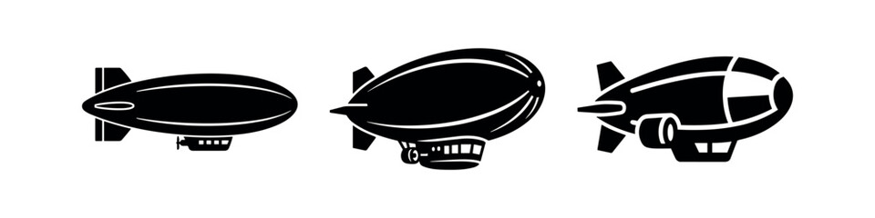 Blimp and Zeppelin Icons Set. Airship Vector Silhouettes. © Lili