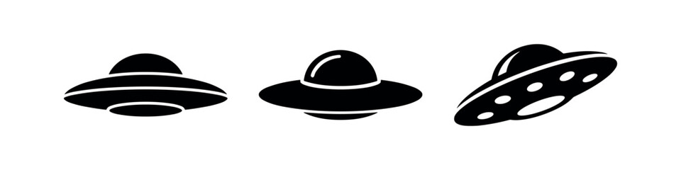 UFO and Flying Saucer Icons Set. Unidentified Flying Objects. © Lili