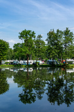 Camping in the scenic Spreewald biosphere reserve in Brandenburg	Vertical