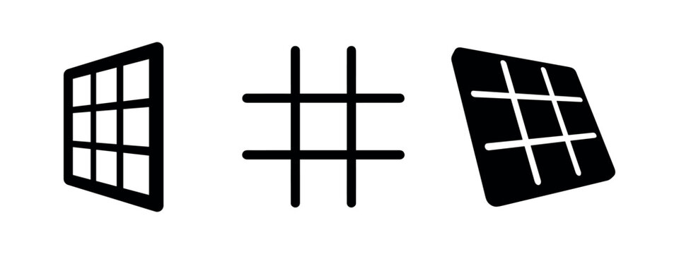 Grid, Hashtag, and Window Icons Set - Abstract Graphic Elements