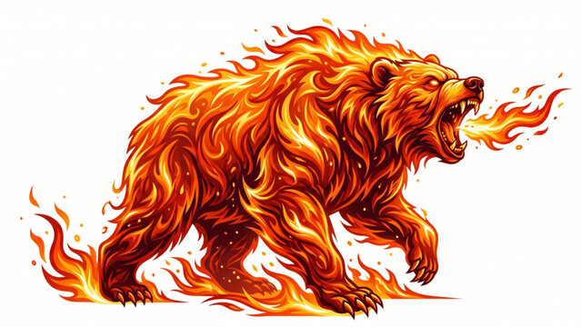Ferocious roaring bear made of flames breathing fire vector illustration