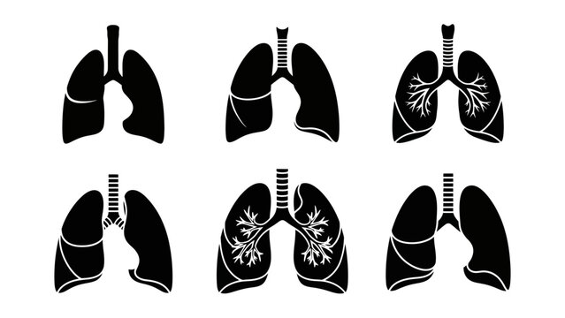 Human Lungs Silhouette Collection: Healthy and Diseased Respiratory System Icons