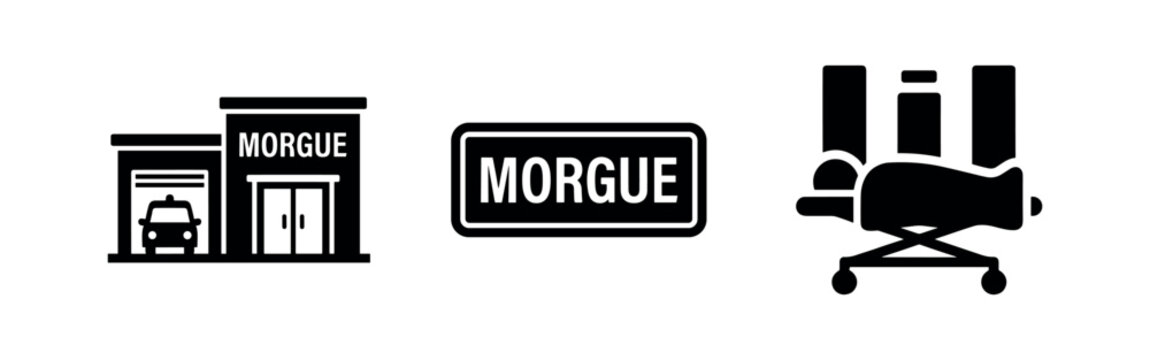 Morgue Icons Set. Forensic, Autopsy, and Funeral Home Symbols. Vector Illustration.