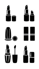 Obraz premium Lipstick Icons Set: Various Styles, Open and Closed Tubes, Black Silhouettes