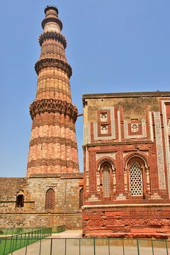 The Qutb Minar, also spelled Qutub Minar and Qutab Minar a minaret in  Mehrauli, South Delhi, India