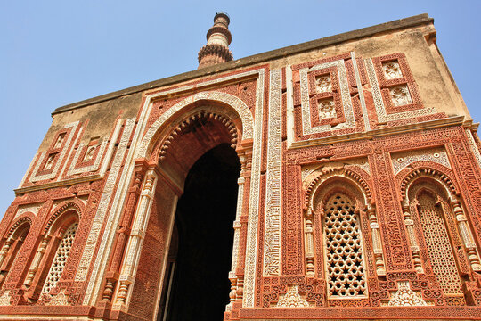 The Qutb Minar complex monuments and buildings from the Delhi Sultanate at Mehrauli in Delhi, India