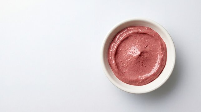 A smooth and luscious berry mousse sits in a pristine white bowl, its vibrant color catching the light, ready to tantalize those who seek a sweet indulgence during a cozy afternoon.