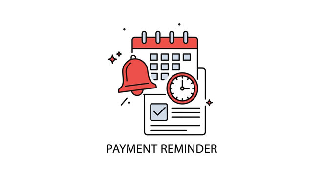 Payment Reminder Notification Icon - Calendar, Clock, Bell, Checklist