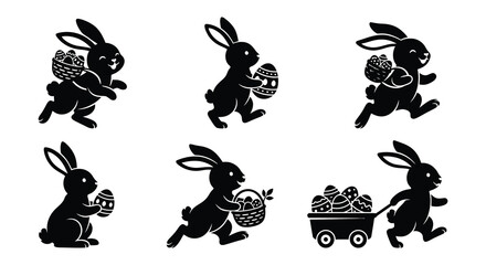 Rabbit Silhouettes With Easter Baskets Black Vector Illustration © MdNirob