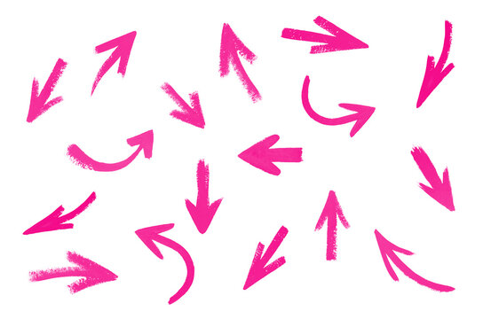 Watercolor arrows pink on a white background