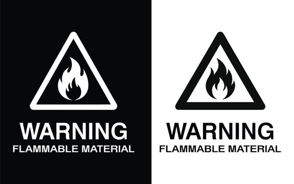 Flammable material warning sign black and white safety symbol