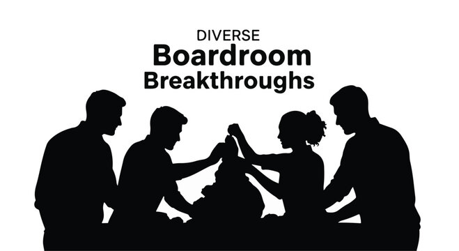 Diverse team collaborating and celebrating a breakthrough in a modern meeting space.