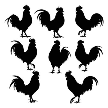 Rooster Silhouettes Collection: Farm Animal Graphics, Poultry Icons, Vintage Style