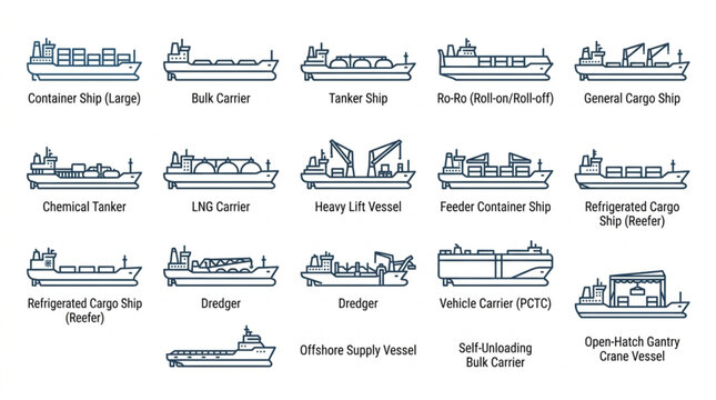 Various Types of Ships and Vessels Illustration