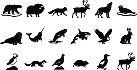 Arctic and Wildlife Animal Silhouette Collection with Mammals Birds and Marine Species © It's Bishaaaaaal