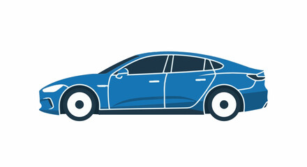 Fototapeta premium A sleek, blue sedan with white outlines and tinted windows sits against a white background