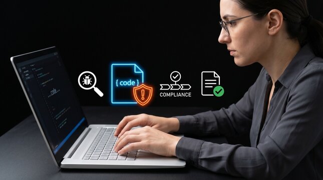 Software developer testing code and ensuring compliance with secure programming standards