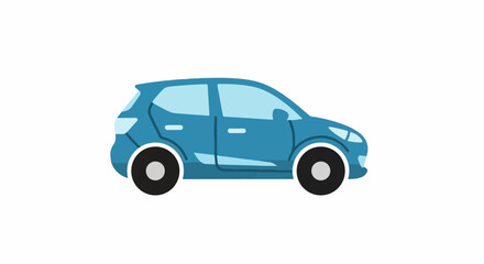 Fototapeta premium A stylized, blue, four-door hatchback car rendered in a simple, flat design