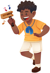 Boy Playing Matraca Traditional Mexican Toy Illustration