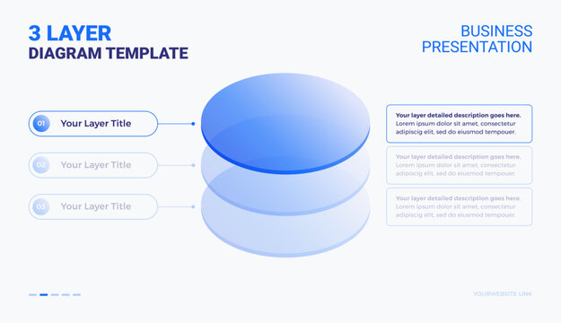 3 layer stack diagram template with space for your text - glassmorphism business technology slide infographic template for corporate presentations - minimal design isolated on light background vector