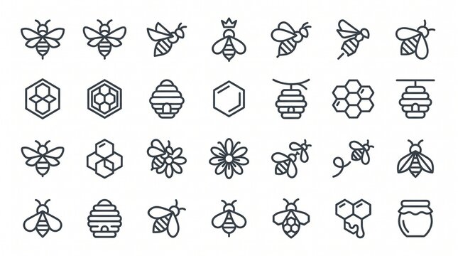 Modern Minimal Bee Icon Collection for UI and Branding