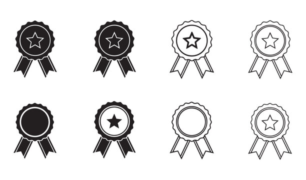Premium quality award rosette ribbon prize badges vector silhouette collection for winner success achievement certification