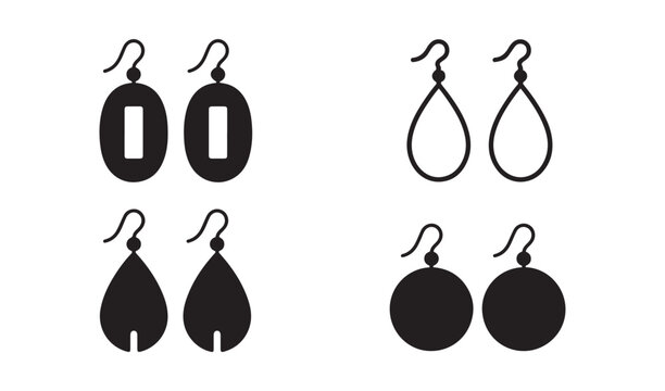 Fashion jewelry earrings silhouette vector graphic icon set isolated on white background for accessory design