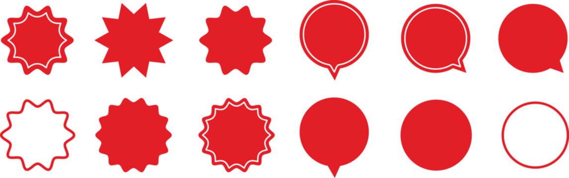 Collection of pop style frame, speech bubble and explosion bomb shape icons in bold comic design. Decorative burst, dialog balloon and dynamic shape elements representing announcement, conversation