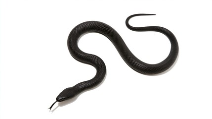 Fototapeta premium Elegant black snake with textured scales curving its long body gracefully isolated on white background