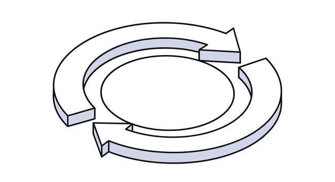 Two curved segments forming a continuous loop around a central void for iterative task management and process optimization in software.