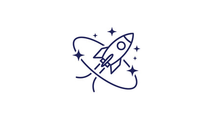 A simple line art illustration of a rocket ship flying through outer space © Atta