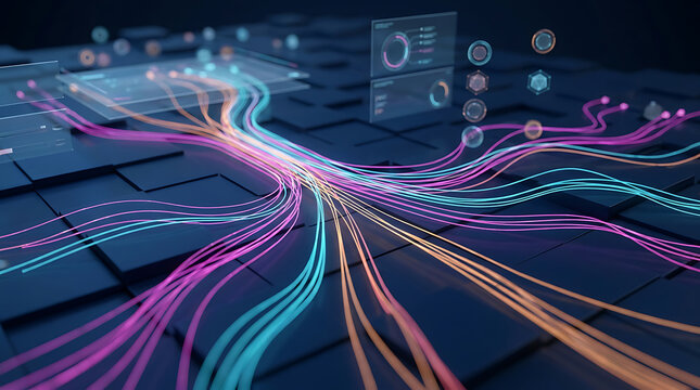 Abstract Digital Data Flow Network Connection Lines Technology Concept Background For Big Data Analytics