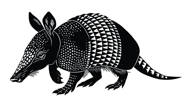 Armadillo silhouette illustration with detailed texture and pattern on white background