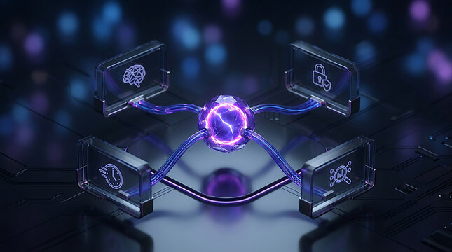 Artificial Intelligence Neural Network Core with Cyber Security Data Protection and Cloud Computing Technology Concept