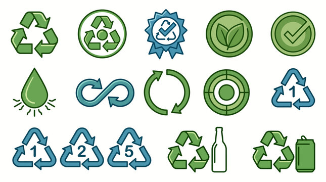 Set of eco friendly and recycling icons for sustainable development.