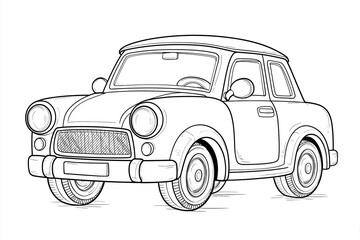Cute Cartoon Car Coloring Page for Kids Simple Vehicle Line Art Printable Activity Book