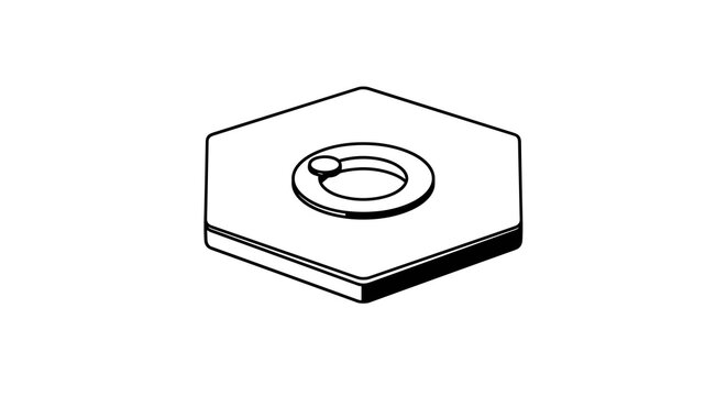 Simple hexagonal platform featuring a single circular node and small center peg rendered in a clean black outline style.