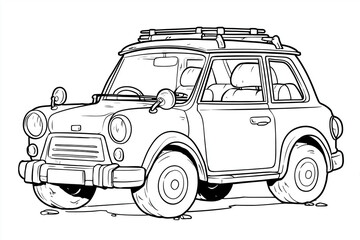Cute Cartoon Car Coloring Page for Kids Simple Vehicle Line Art Printable Activity Book