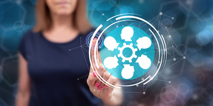 Woman touching a social network concept