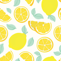 Seamless Lemon Pattern with Mint Leaves on White Background © Oleksandr