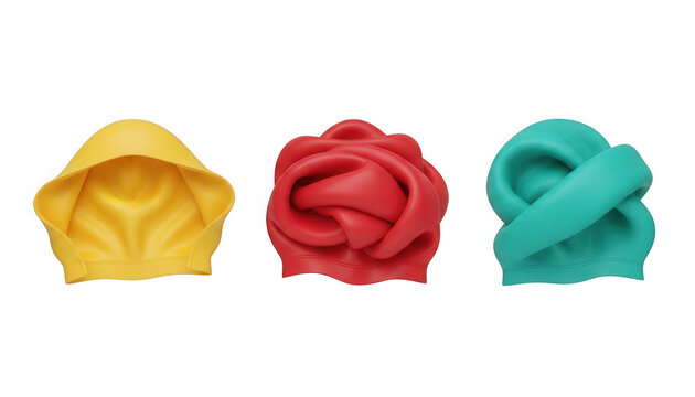 Three Colorful Silicone Swimming Caps for Pool Sports