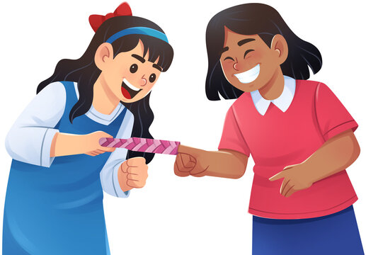 Girls Playing Atrapa Novios Traditional Mexican Game Illustration