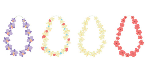Pastel Floral Hawaiian Lei Vector Set. Hand Drawn Tropical Flower Garland Necklaces. Floral lei perfect for cards, designs, postcards, icons, etc © VasilisaStArt